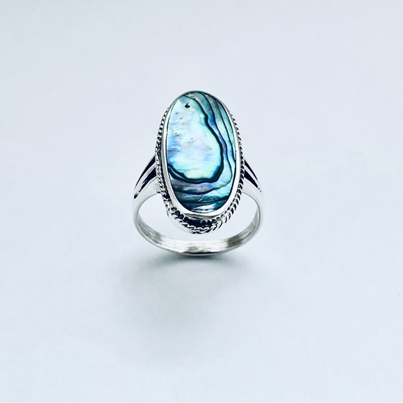 Sterling Silver Statement Abalone Ring, Silver Ring, Seashell Stone, Ocean Shell - Picture 3 of 12